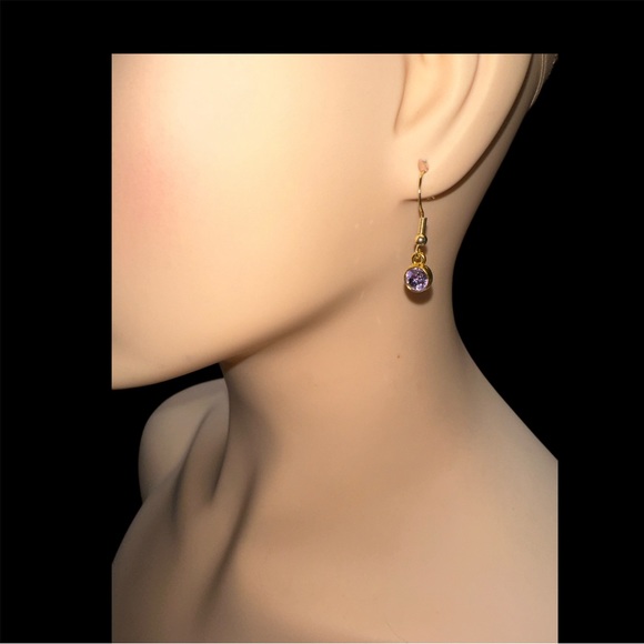 Faux Amethyst Wire Hook Earrings in Gold Tone - Picture 1 of 3